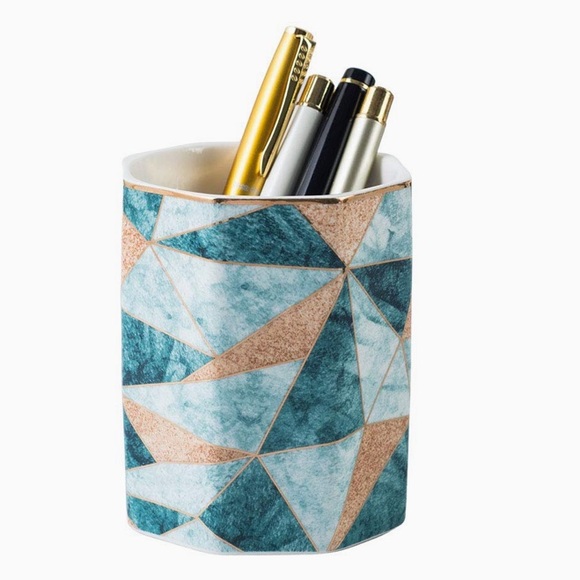 Ceramic Organizer - Abstract Geometric - Contemporary Marbled - Green Orange NWT - Picture 2 of 7